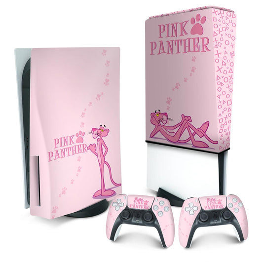 KIT PS5 Fat Skin Anti-Rage e Capa Anti Poeira Vertical - Pantera Cor de Rosa