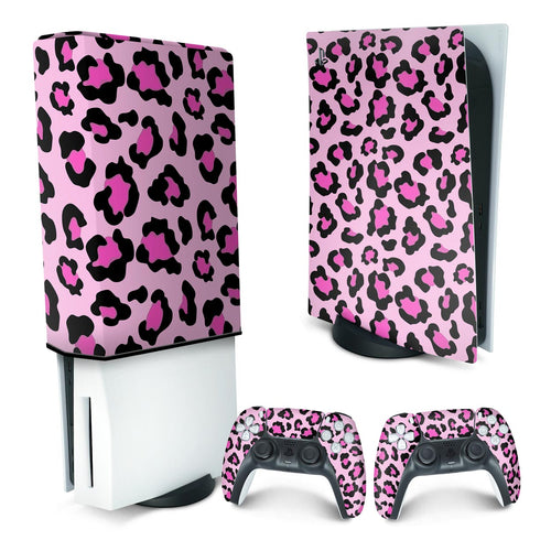 KIT Capa Anti Poeira e Skin Anti-Rage PS5 Fat Vertical - Onça Rosa