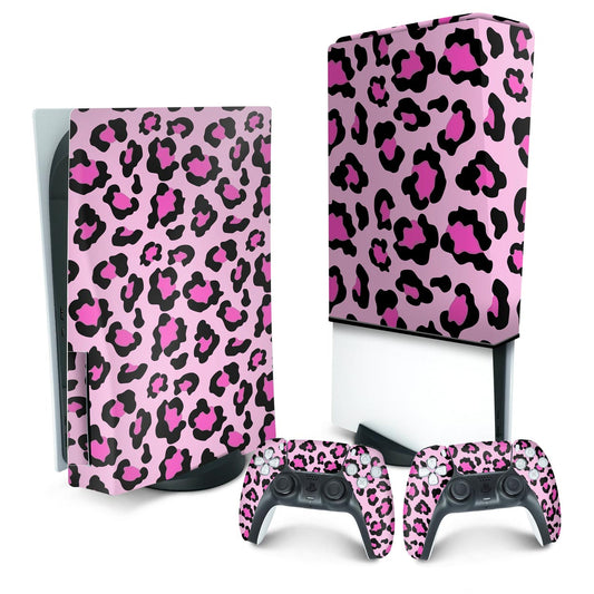 KIT PS5 Fat Skin Anti-Rage e Capa Anti Poeira Vertical - Onça Rosa