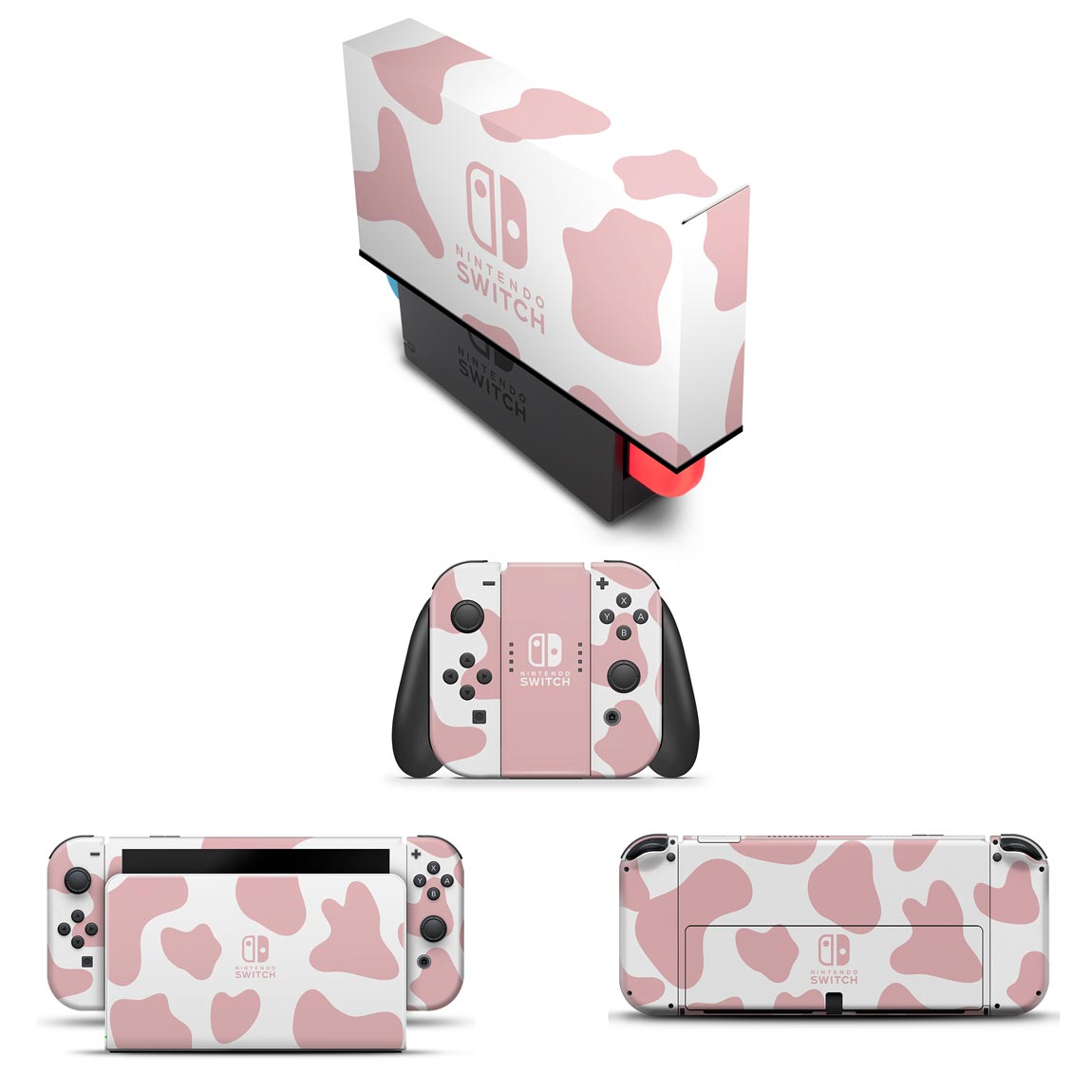 KIT Nintendo Switch Oled Skin Anti-Rage e Capa Anti Poeira - Vaquinha Rosa