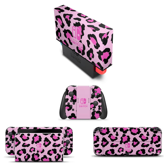 KIT Nintendo Switch Oled Skin e Capa Anti Poeira - Onça Rosa