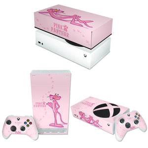 KIT Capa Anti Poeira e Skin Anti-Rage Xbox Series S Horizontal - Pantera Cor de Rosa - Pop Arte Skins