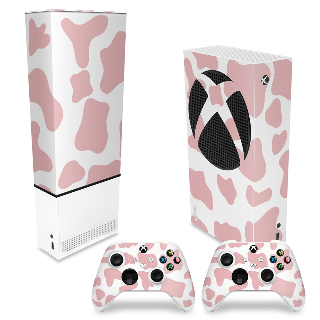 KIT Capa Anti Poeira e Skin Anti-Rage Xbox Series S Vertical - Vaquinha Rosa - Pop Arte Skins