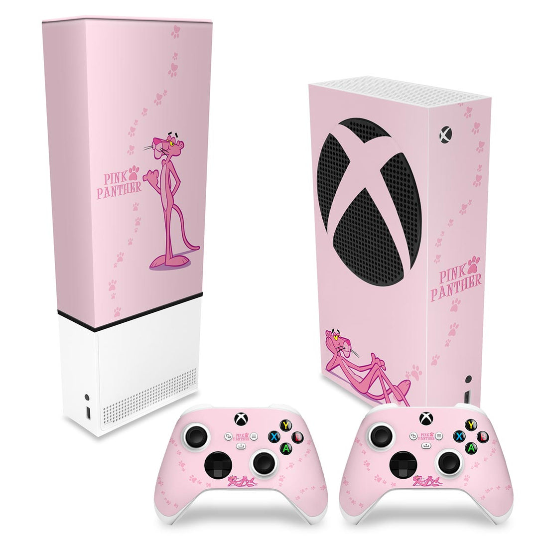 KIT Capa Anti Poeira e Skin Anti-Rage Xbox Series S Vertical - Pantera Cor de Rosa - Pop Arte Skins