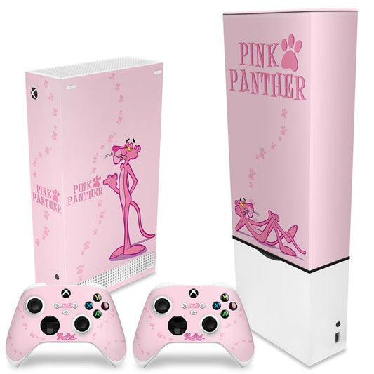 KIT Xbox Series S Capa Anti Poeira e Skin Anti-Rage Vertical - Pantera Cor de Rosa