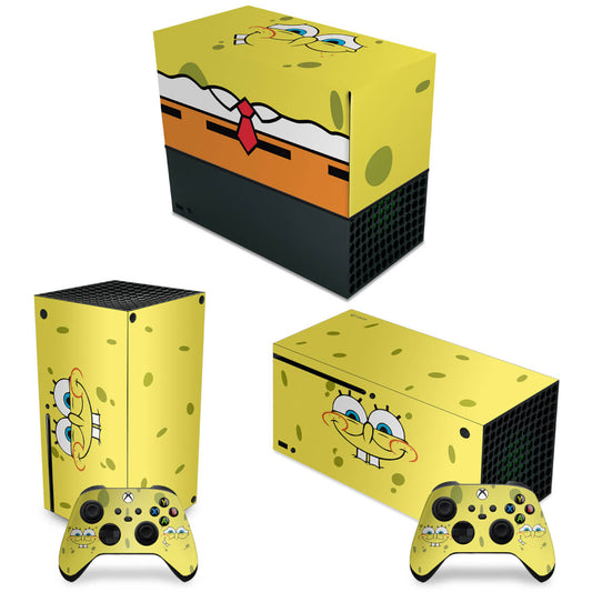KIT Xbox Series X Capa Anti Poeira e Skin Anti-Rage Horizontal - Bob Esponja