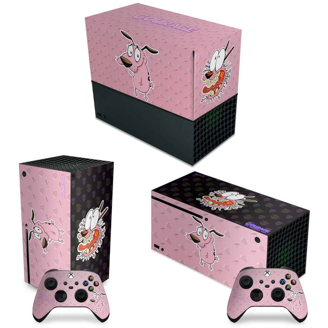KIT Capa Anti Poeira e Skin Anti-Rage Xbox Series X Horizontal - Coragem: O Cão Covarde - Pop Arte Skins
