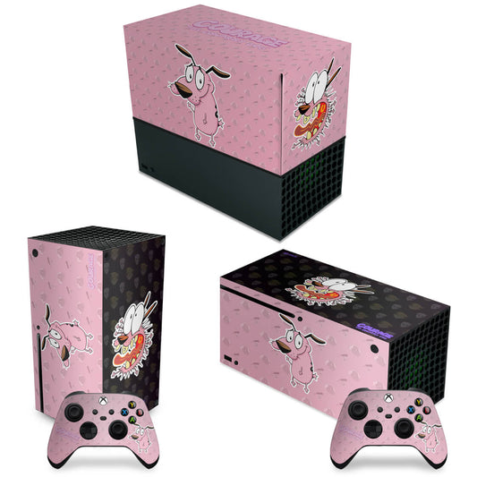 KIT Xbox Series X Capa Anti Poeira e Skin Anti-Rage Horizontal - Coragem: O Cão Covarde