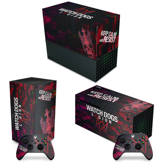 KIT Xbox Series X Capa Anti Poeira e Skin Anti-Rage Horizontal - Watch Dogs Legion