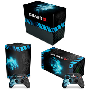 KIT Capa Anti Poeira e Skin Anti-Rage Xbox Series X Horizontal - Gears 5 - Pop Arte Skins