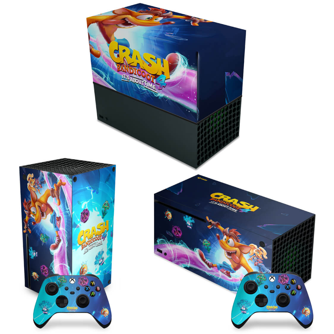 KIT Xbox Series X Capa Anti Poeira e Skin Anti-Rage Horizontal - Crash Bandicoot 4