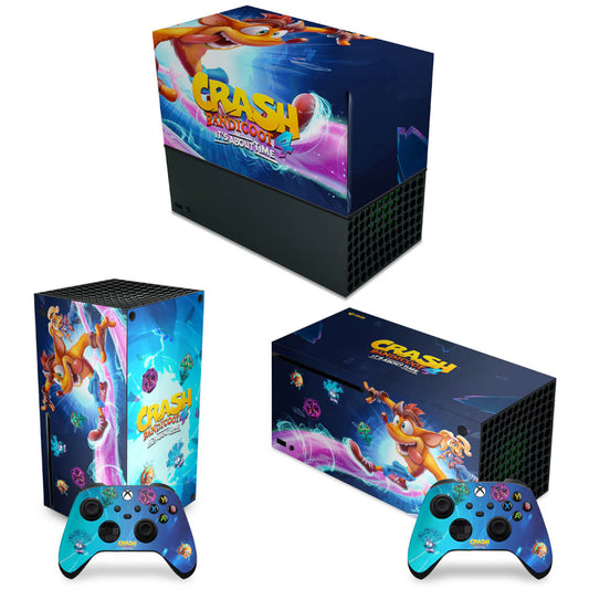 KIT Xbox Series X Capa Anti Poeira e Skin Anti-Rage Horizontal - Crash Bandicoot 4
