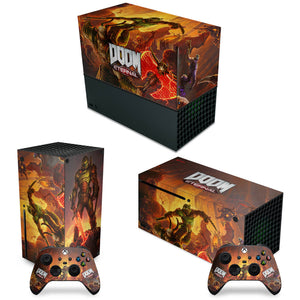 KIT Capa Anti Poeira e Skin Anti-Rage Xbox Series X Horizontal - Doom Eternal - Pop Arte Skins