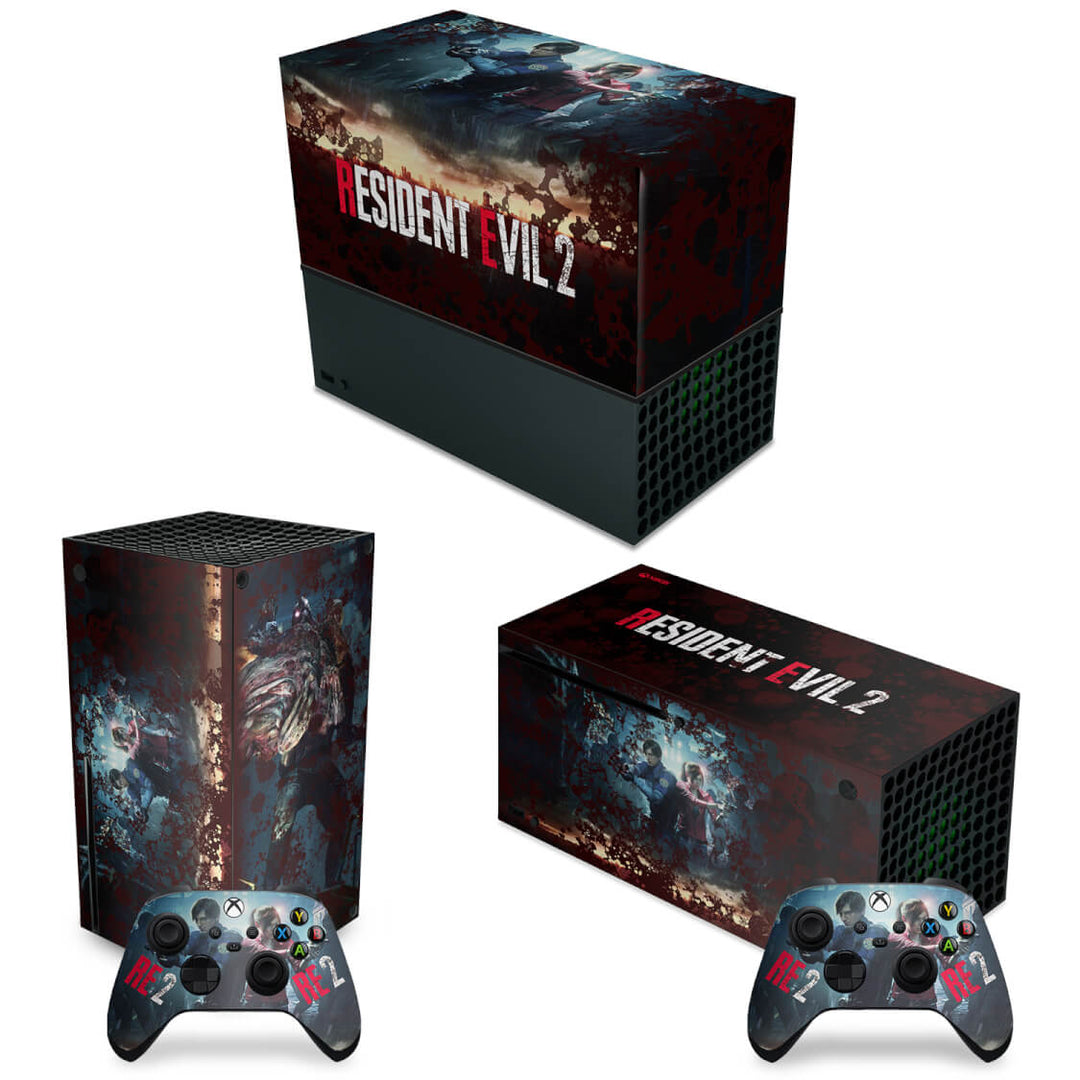 KIT Capa Anti Poeira e Skin Anti-Rage Xbox Series X Horizontal - Resident Evil 2 Remake - Pop Arte Skins