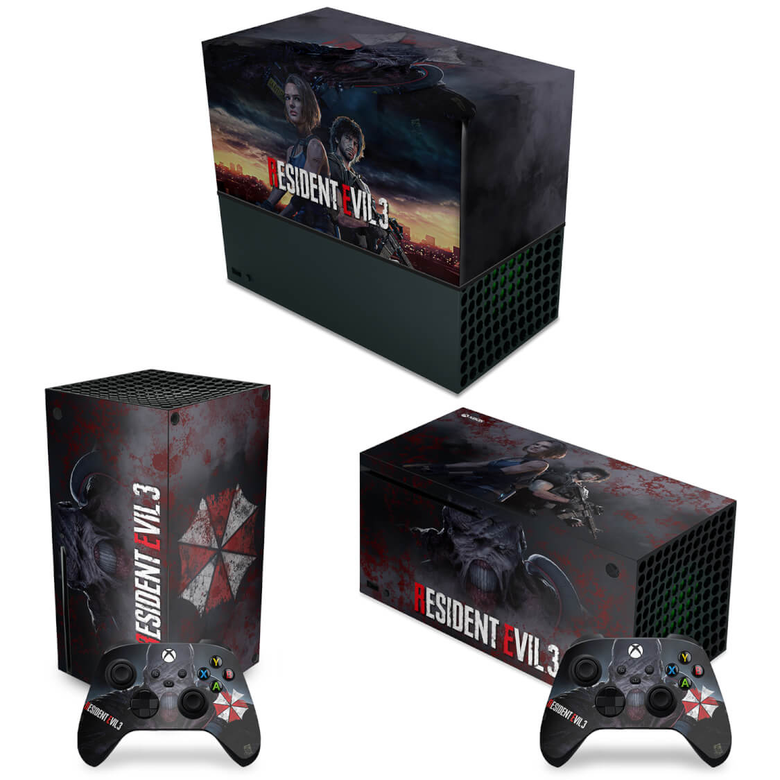 KIT Xbox Series X Capa Anti Poeira e Skin Anti-Rage Horizontal - Resident Evil 3 Remake