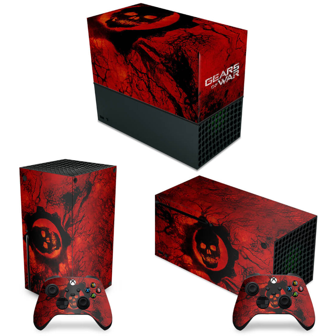 KIT Capa Anti Poeira e Skin Anti-Rage Xbox Series X Horizontal - Gears of War - Skull - Pop Arte Skins