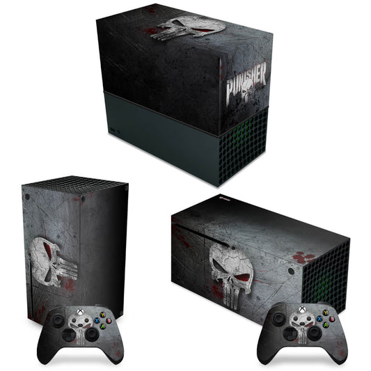 KIT Xbox Series X Capa Anti Poeira e Skin Anti-Rage Horizontal - The Punisher Justiceiro