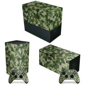 KIT Capa Anti Poeira e Skin Anti-Rage Xbox Series X Horizontal - Camuflado Verde - Pop Arte Skins