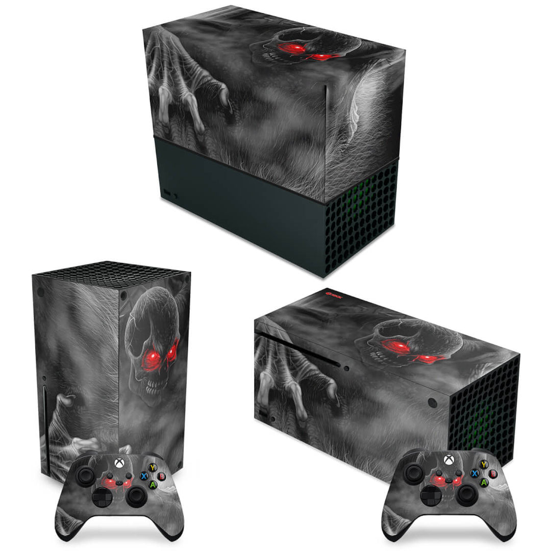 KIT Capa Anti Poeira e Skin Anti-Rage Xbox Series X Horizontal - Caveira Skull - Pop Arte Skins