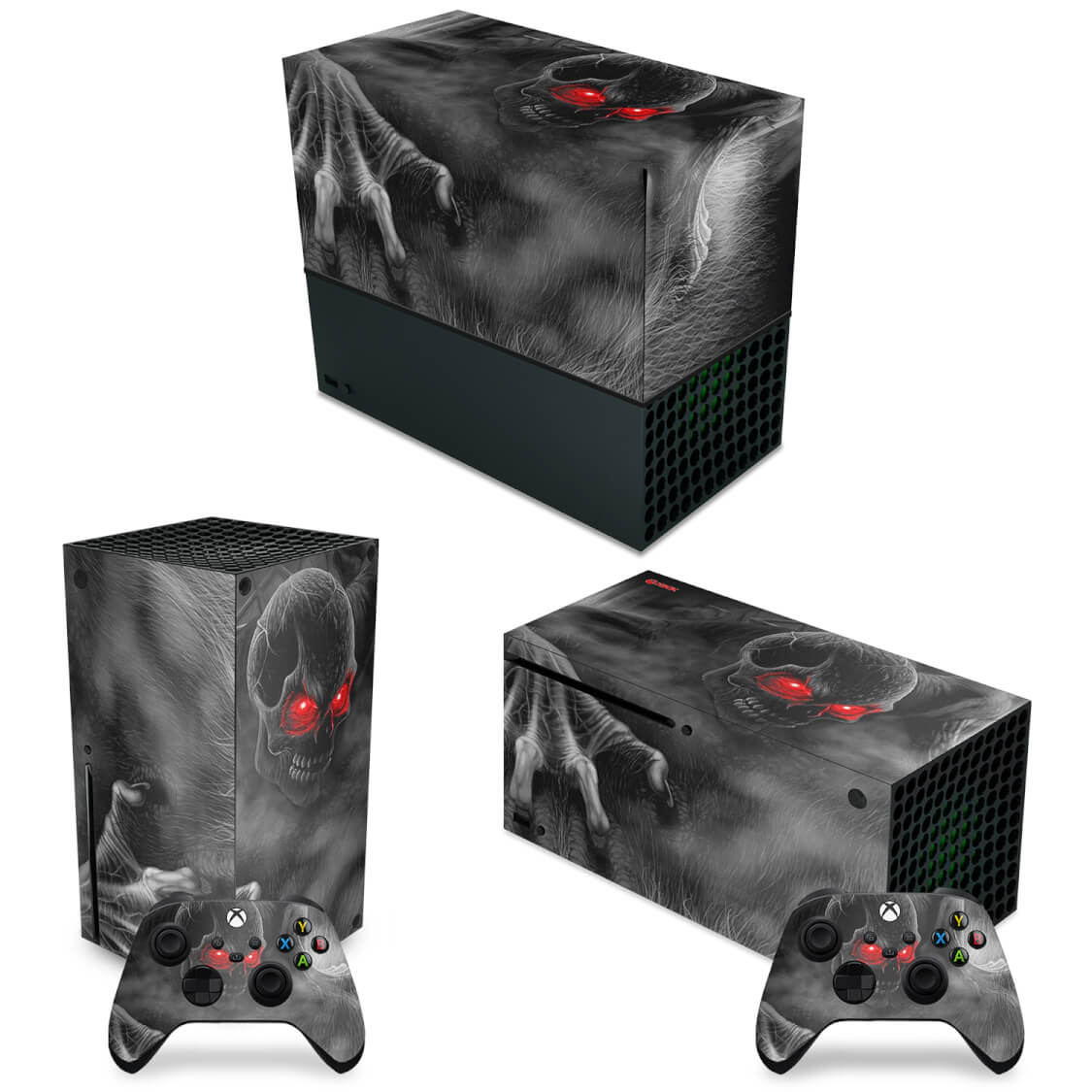 KIT Xbox Series X Capa Anti Poeira e Skin Anti-Rage Horizontal - Caveira Skull