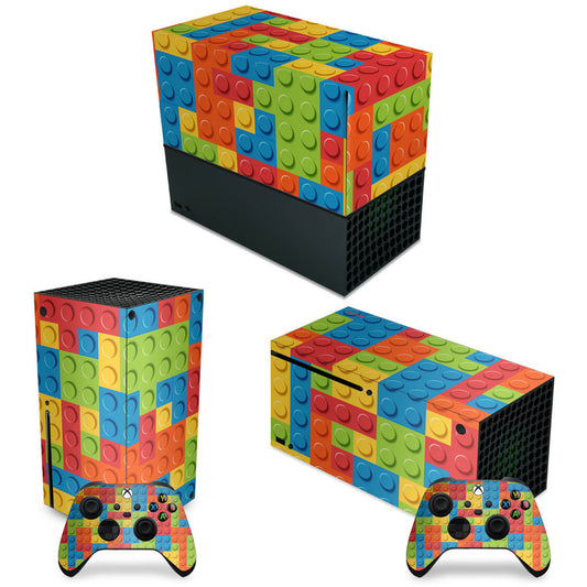 KIT Xbox Series X Capa Anti Poeira e Skin Anti-Rage Horizontal - Lego Peça
