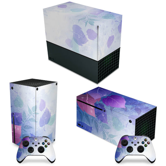 KIT Xbox Series X Capa Anti Poeira e Skin Anti-Rage Horizontal - Folhas Lilás