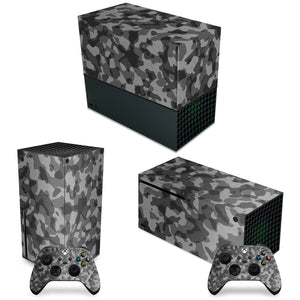 KIT Capa Anti Poeira e Skin Anti-Rage Xbox Series X Horizontal - Camuflado Cinza - Pop Arte Skins