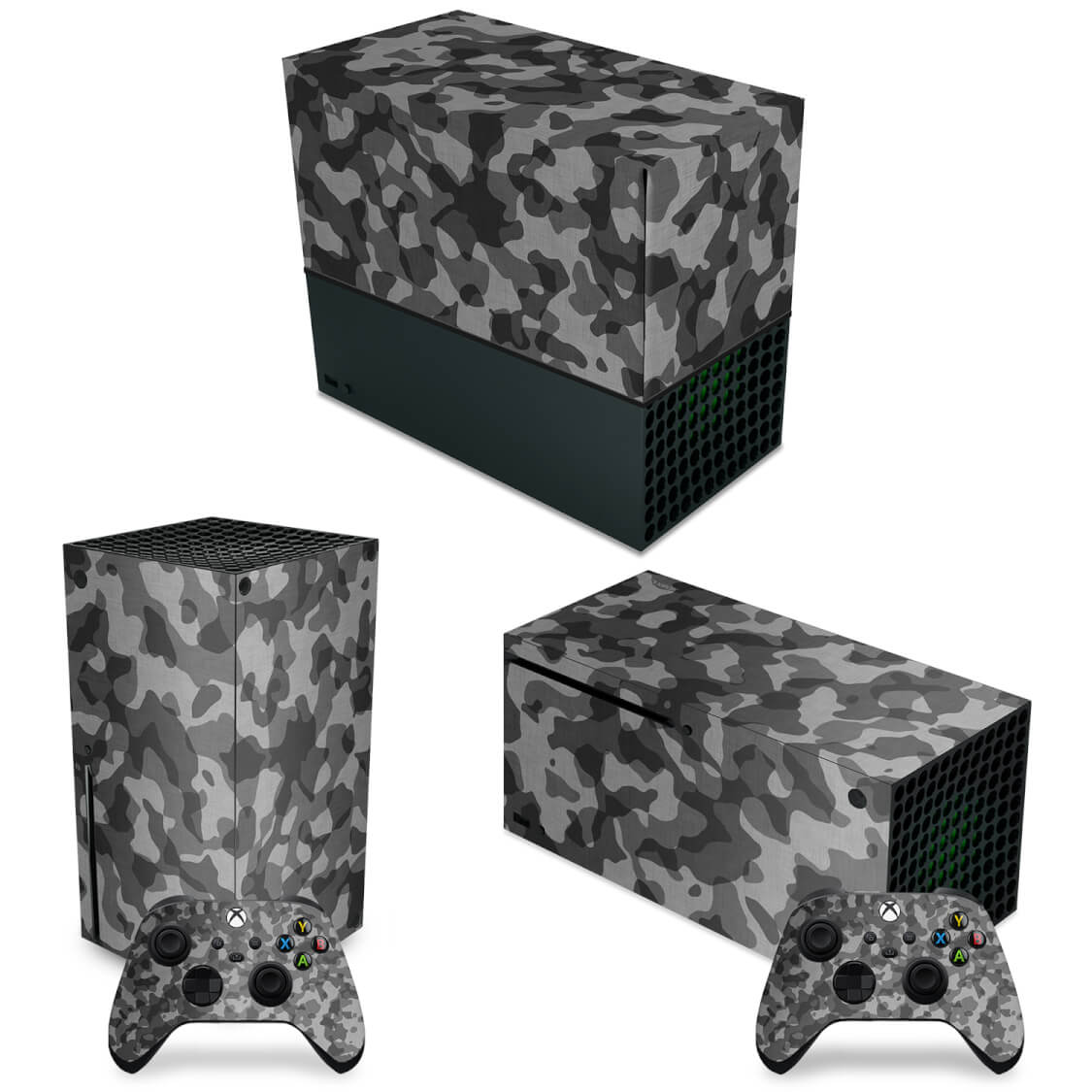 KIT Xbox Series X Capa Anti Poeira e Skin Anti-Rage Horizontal - Camuflado Cinza