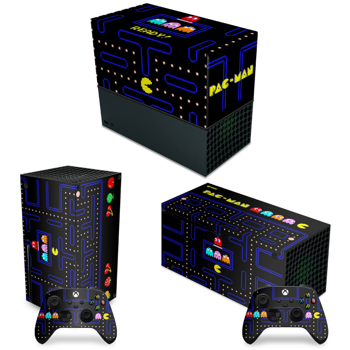 KIT Xbox Series X Capa Anti Poeira e Skin Anti-Rage Horizontal - Pac Man