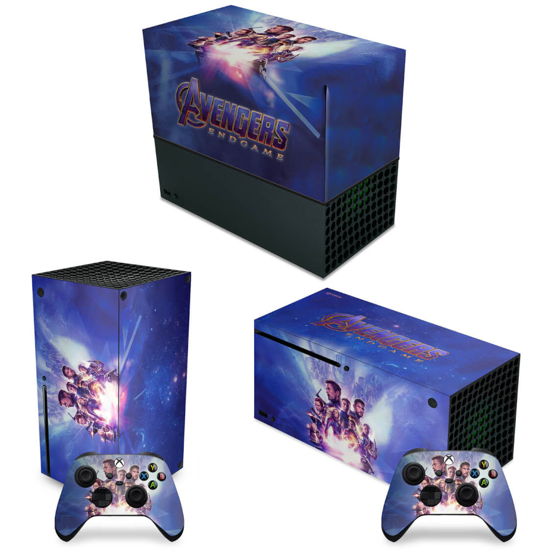 KIT Capa Anti Poeira e Skin Anti-Rage Xbox Series X Horizontal - Vingadores Ultimato Endgame - Pop Arte Skins