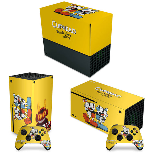 KIT Xbox Series X Capa Anti Poeira e Skin Anti-Rage Horizontal - Cuphead