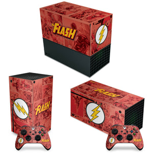 KIT Capa Anti Poeira e Skin Anti-Rage Xbox Series X Horizontal - The Flash Comics - Pop Arte Skins