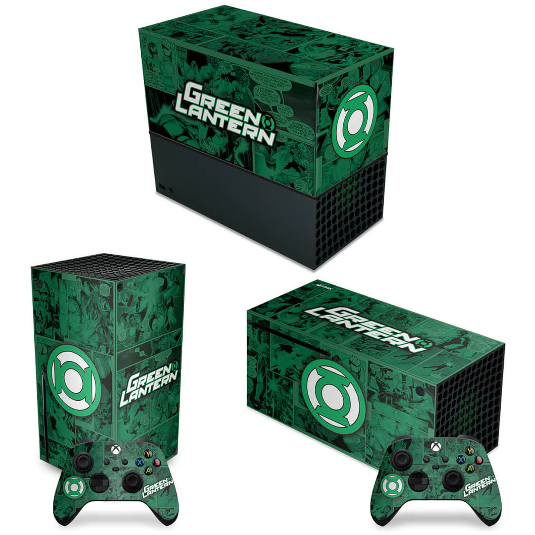KIT Capa Anti Poeira e Skin Anti-Rage Xbox Series X Horizontal - Lanterna Verde Comics - Pop Arte Skins