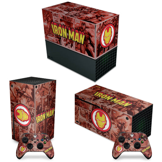 KIT Xbox Series X Capa Anti Poeira e Skin Anti-Rage Horizontal - Homem De Ferro Comics