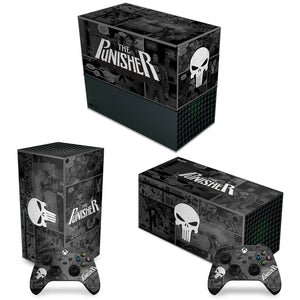 KIT Capa Anti Poeira e Skin Anti-Rage Xbox Series X Horizontal - The Punisher Justiceiro Comics - Pop Arte Skins