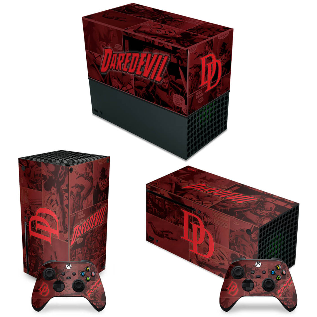 KIT Capa Anti Poeira e Skin Anti-Rage Xbox Series X Horizontal - Daredevil Demolidor Comics - Pop Arte Skins