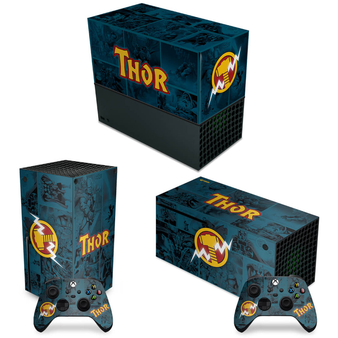 KIT Capa Anti Poeira e Skin Anti-Rage Xbox Series X Horizontal - Thor Comics - Pop Arte Skins