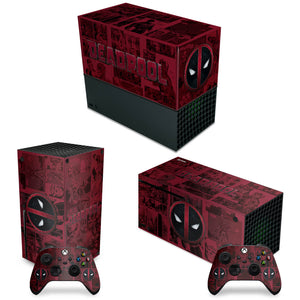 KIT Capa Anti Poeira e Skin Anti-Rage Xbox Series X Horizontal - Deadpool Comics - Pop Arte Skins