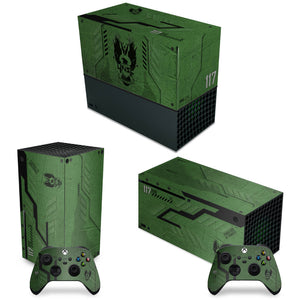 KIT Capa Anti Poeira e Skin Anti-Rage Xbox Series X Horizontal - Halo Infinite - Pop Arte Skins