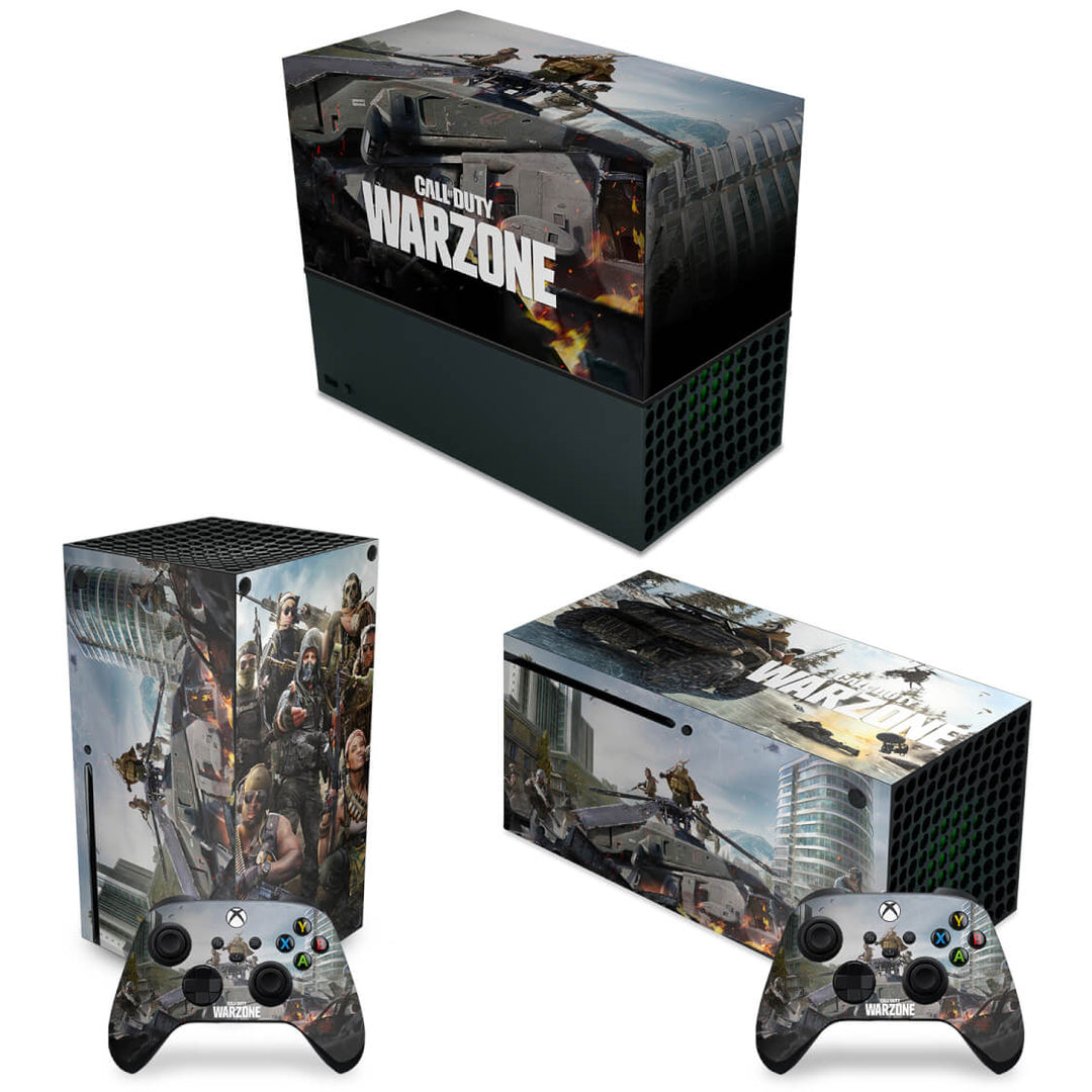 KIT Capa Anti Poeira e Skin Anti-Rage Xbox Series X Horizontal - Call of Duty Warzone - Pop Arte Skins