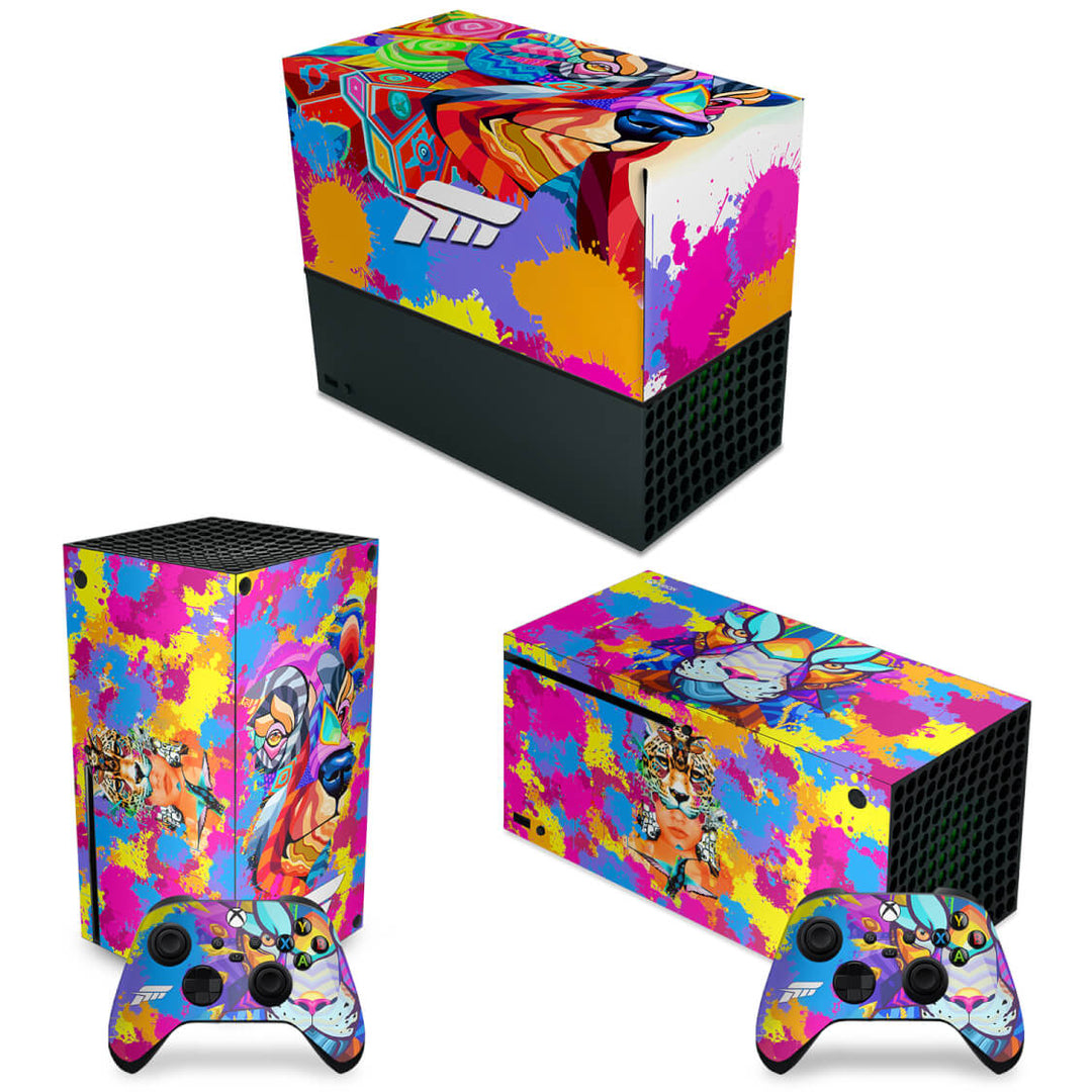 KIT Capa Anti Poeira e Skin Anti-Rage Xbox Series X Horizontal - Forza Horizon 5 - Pop Arte Skins