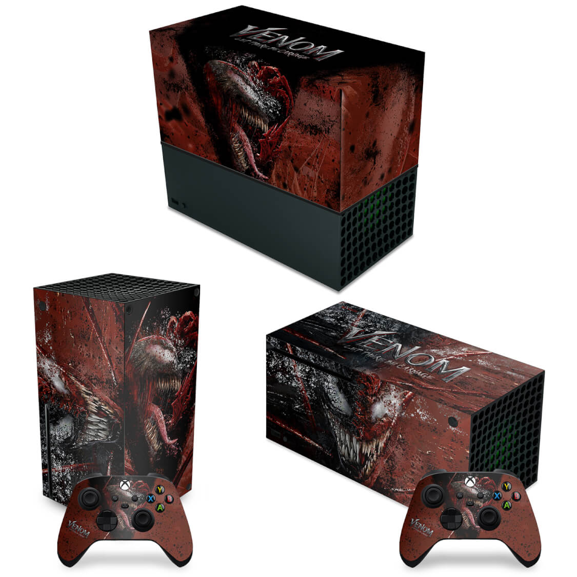 KIT Xbox Series X Capa Anti Poeira e Skin Anti-Rage Horizontal - Venom Tempo de Carnificina