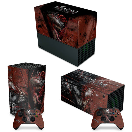 KIT Xbox Series X Capa Anti Poeira e Skin Anti-Rage Horizontal - Venom Tempo de Carnificina