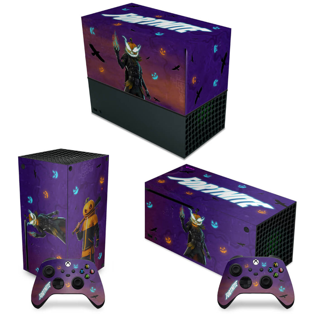 KIT Capa Anti Poeira e Skin Anti-Rage Xbox Series X Horizontal - Fortnite - Pop Arte Skins