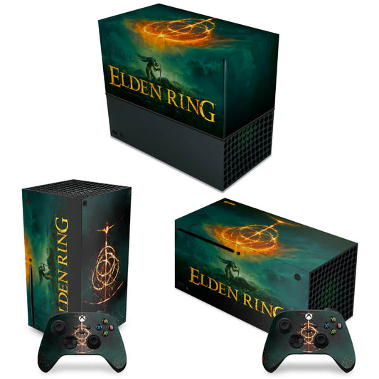 KIT Xbox Series X Capa Anti Poeira e Skin Anti-Rage Horizontal - Elden Ring