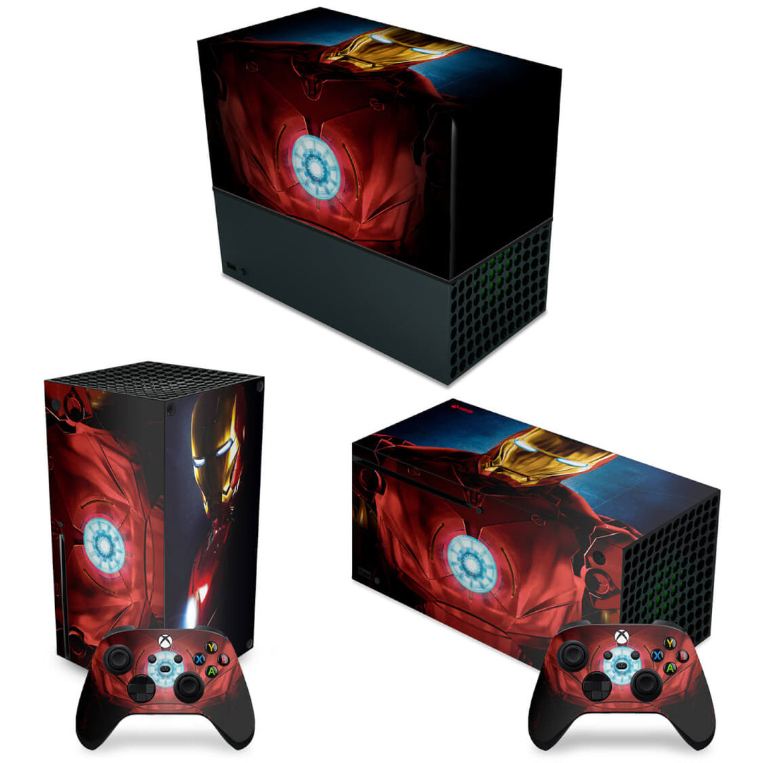 KIT Capa Anti Poeira e Skin Anti-Rage Xbox Series X Horizontal - Iron Man Homem De Ferro - Pop Arte Skins