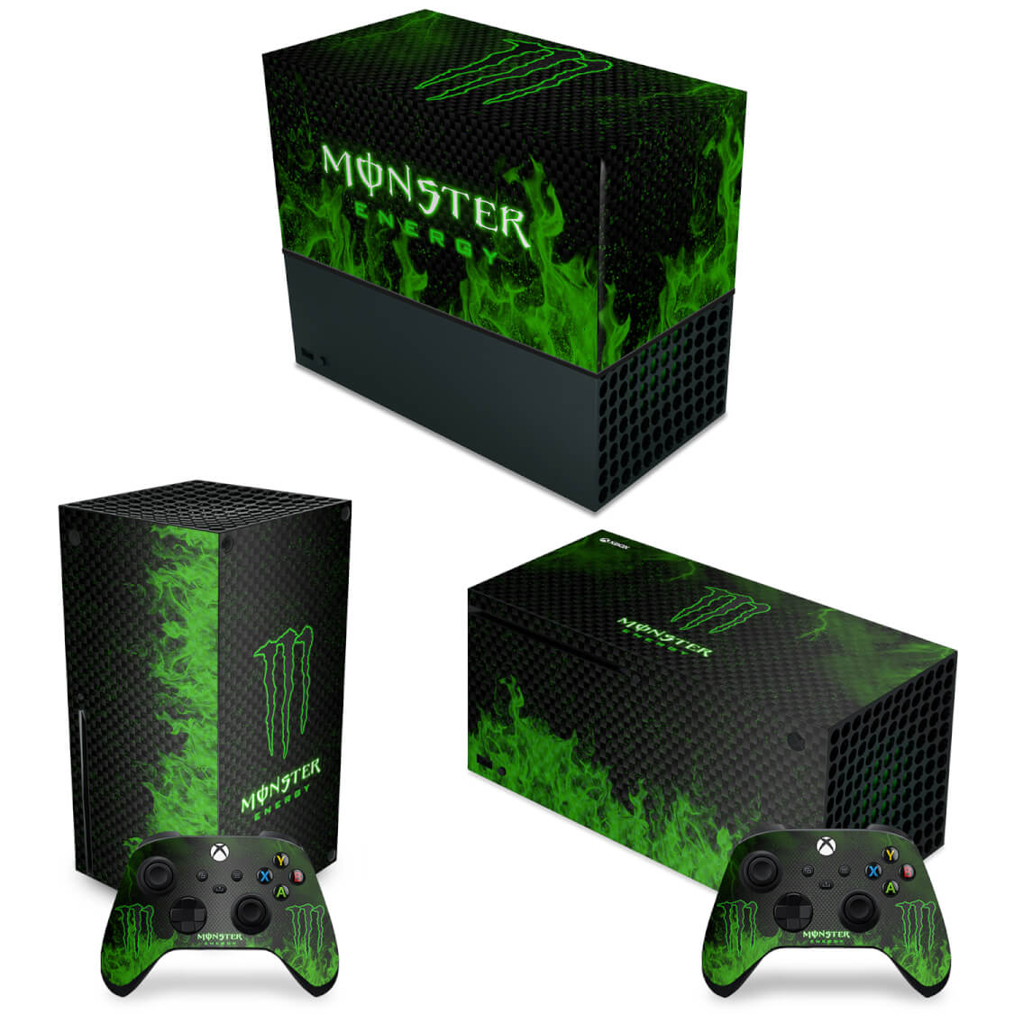 KIT Xbox Series X Capa Anti Poeira e Skin Anti-Rage Horizontal - Monster Energy Drink