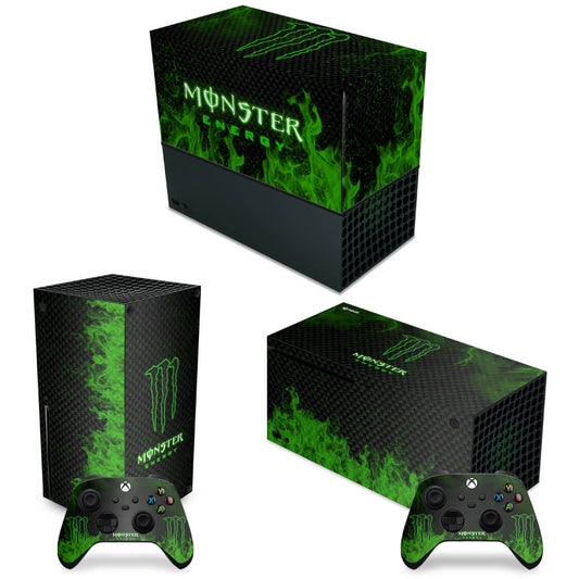 KIT Xbox Series X Capa Anti Poeira e Skin Anti-Rage Horizontal - Monster Energy Drink