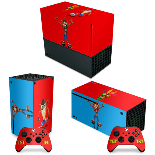 KIT Xbox Series X Capa Anti Poeira e Skin Anti-Rage Horizontal - Crash Bandicoot