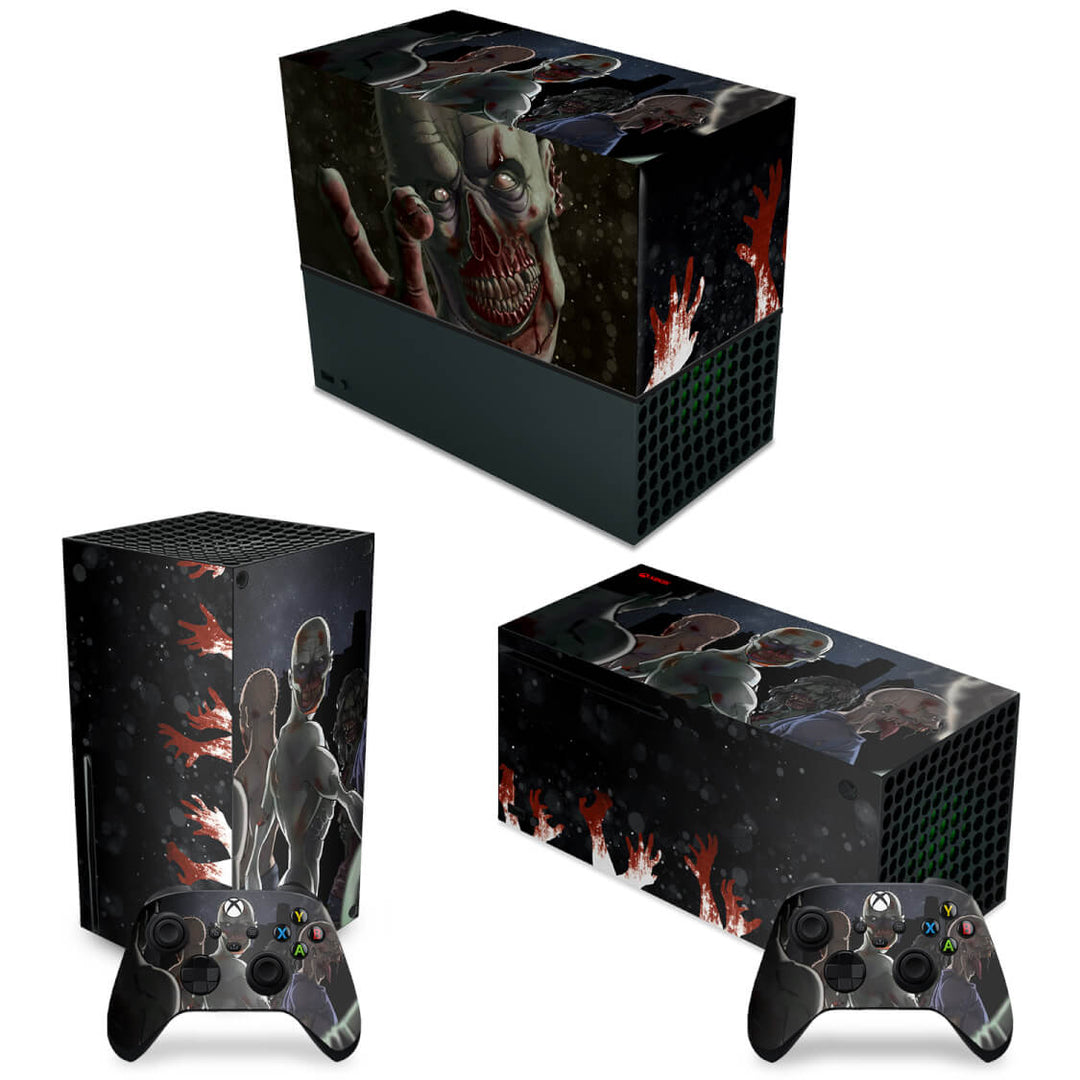 KIT Capa Anti Poeira e Skin Anti-Rage Xbox Series X Horizontal - Zombie Zumbi The Walking - Pop Arte Skins